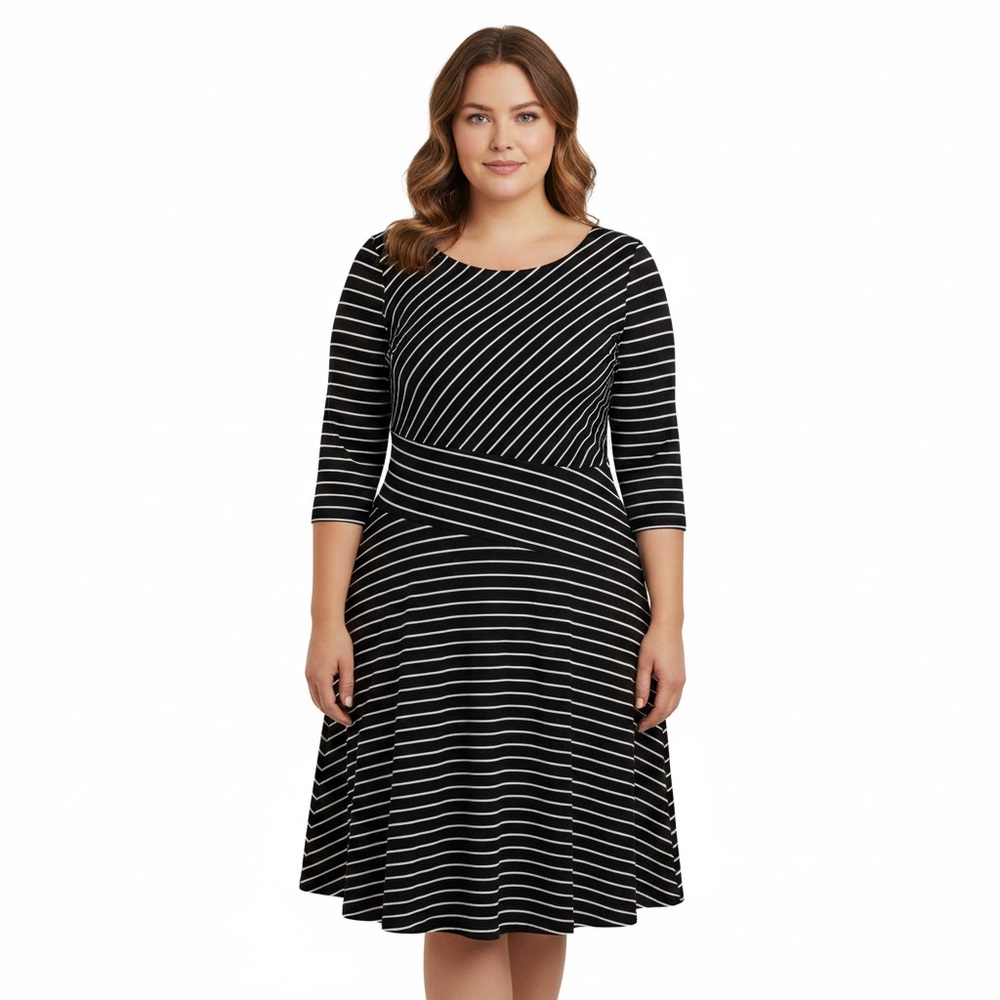 Jones New York Black and White Long Sleeve Dress